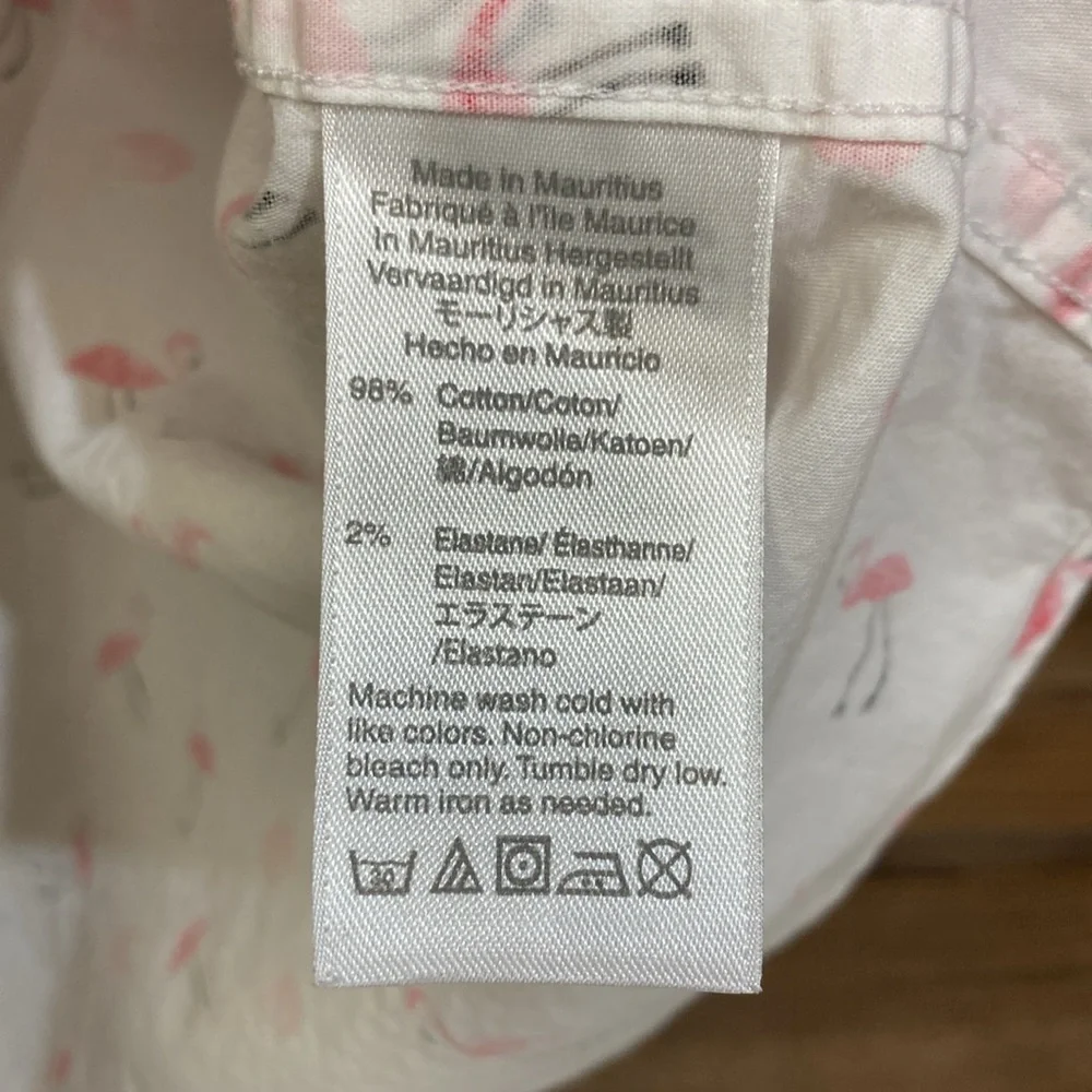 J. Crew White Short-Sleeve Button-Down Shirt with Pink Flamingo Print XL